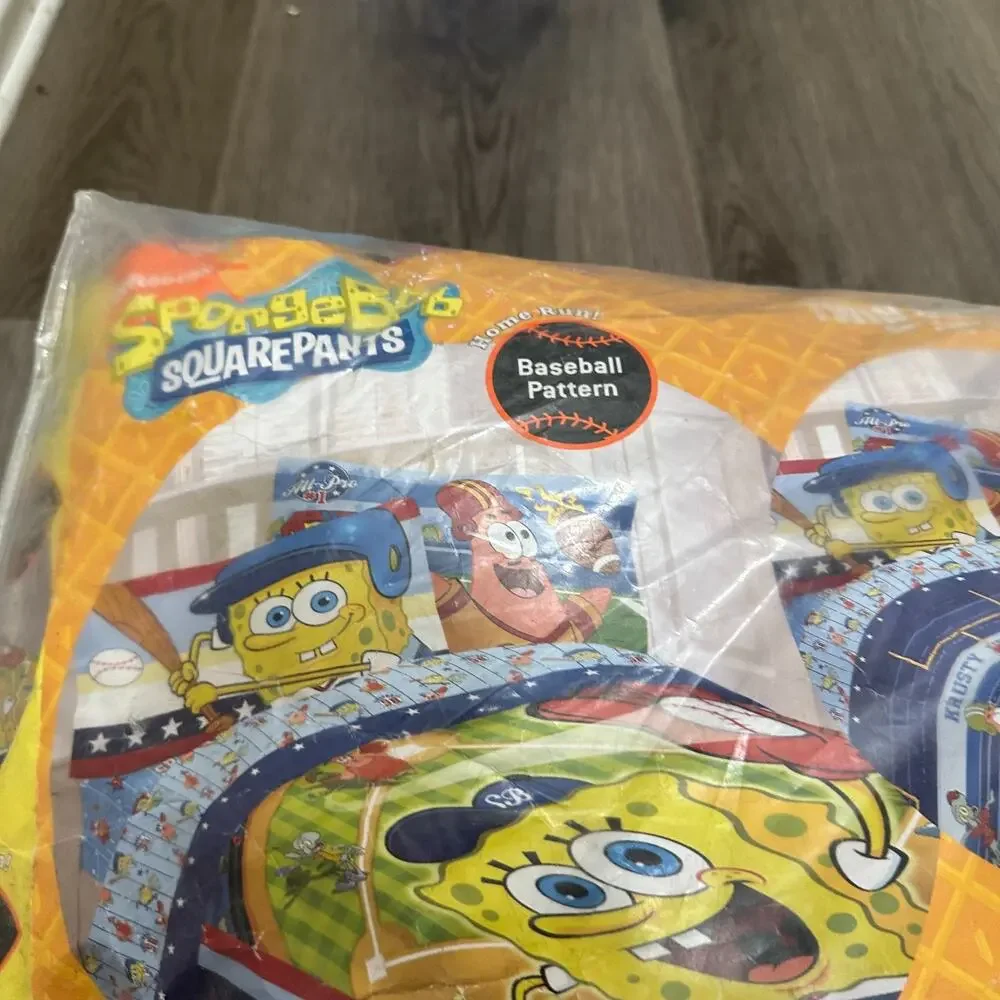VTG 2008 Spongebob Squarepants Comforter TWIN Football Baseball Pattern Reverse
